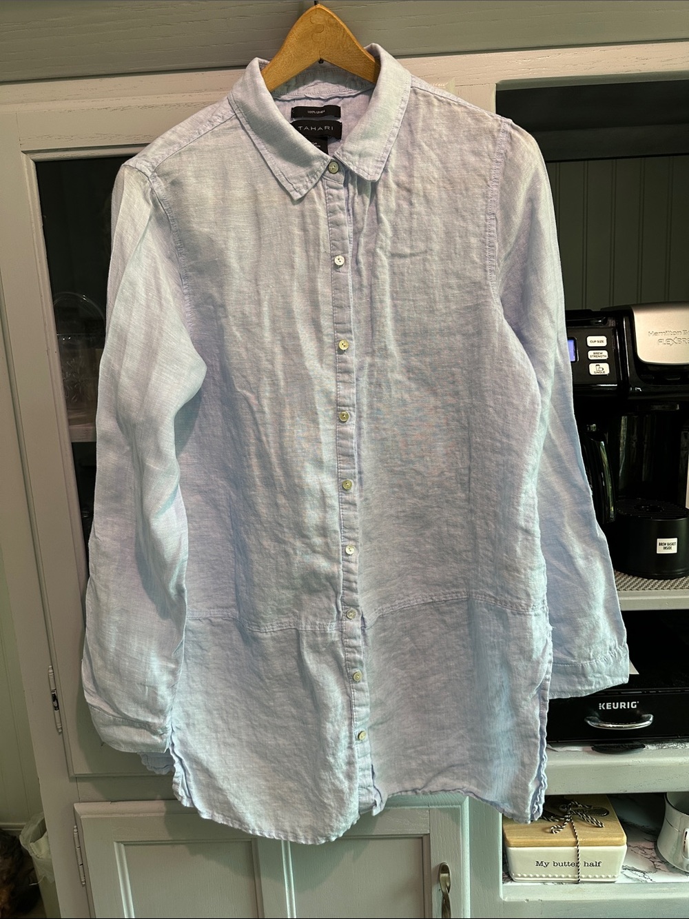 Tahari Pale Blue Linen Button-Down Shirt for Men